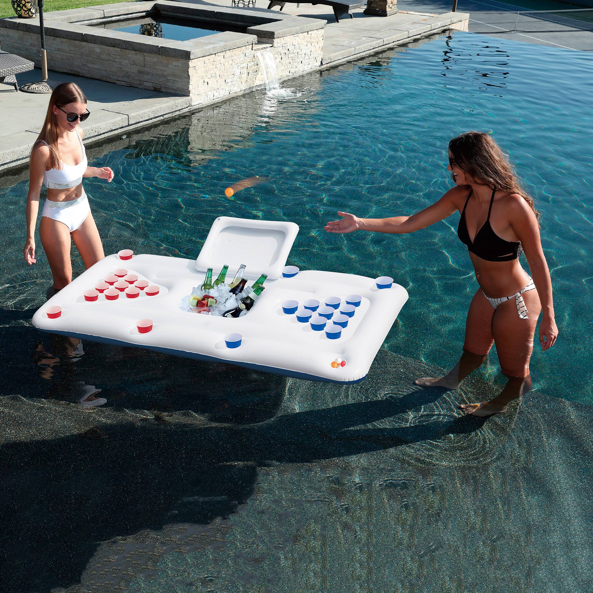 Alt View 4. Northlight - Floating Swimming Pool Pong Game with Built In Cooler - 76.5" - White.