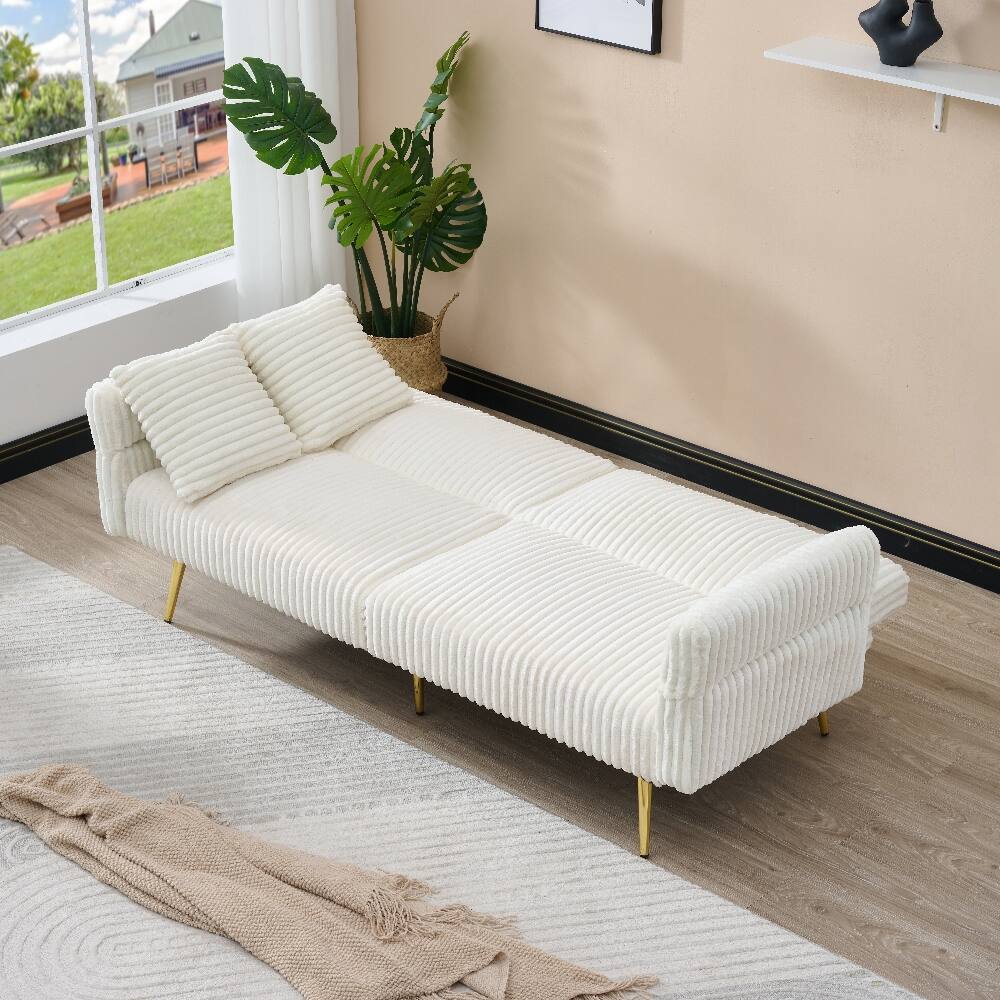Alt View 6. Loheer - Loheer 79 Inch Corduroy Sofa Bed Foldable Double Sleeper Sofa with Adjustable Armrests for Small Spaces - White.