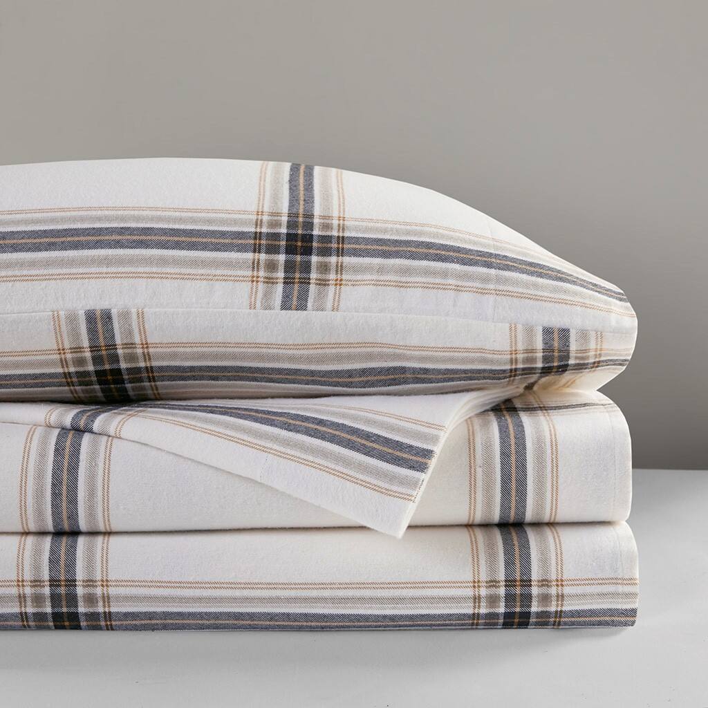 Alt View 4. Gracie Mills - Gracie Mills Kayce Flannel Sheet Set - Tan Plaid.