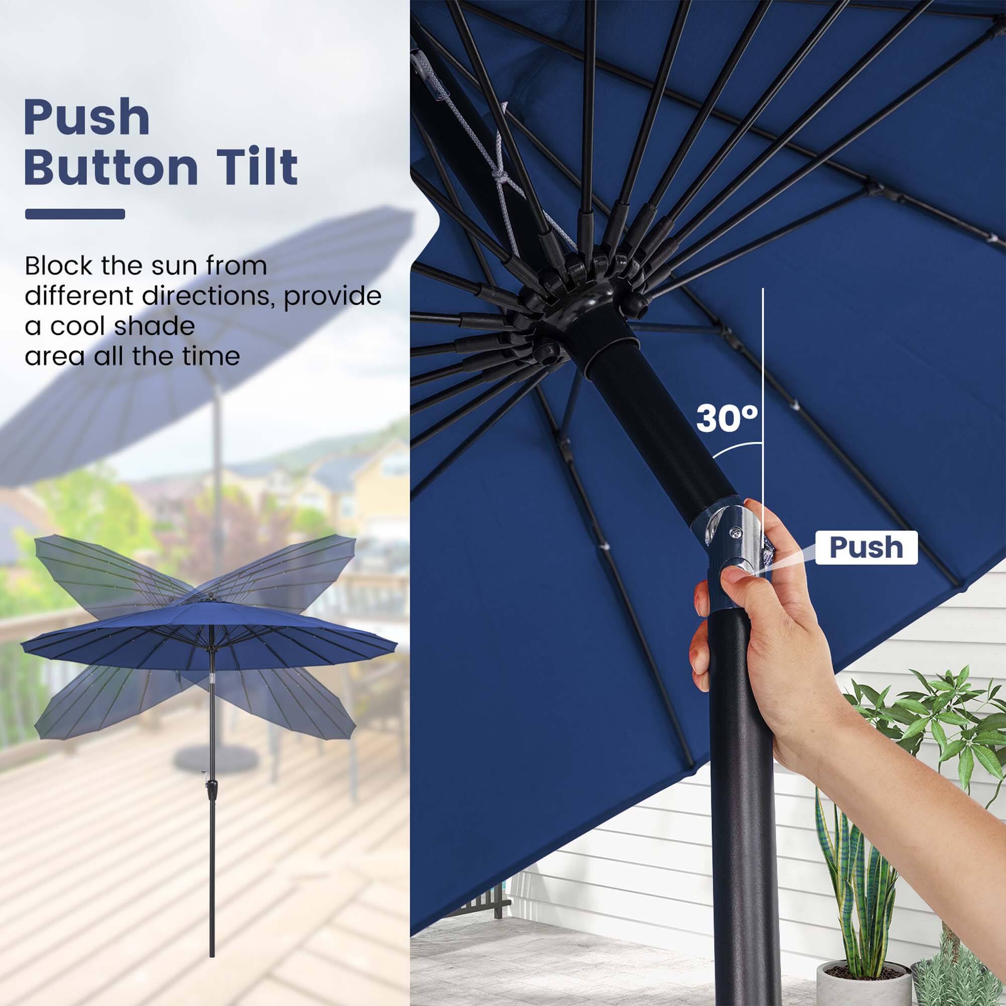 Push Button Tilt: Block the sun from different directions, provide a cool shade area all the time. 30 Push.