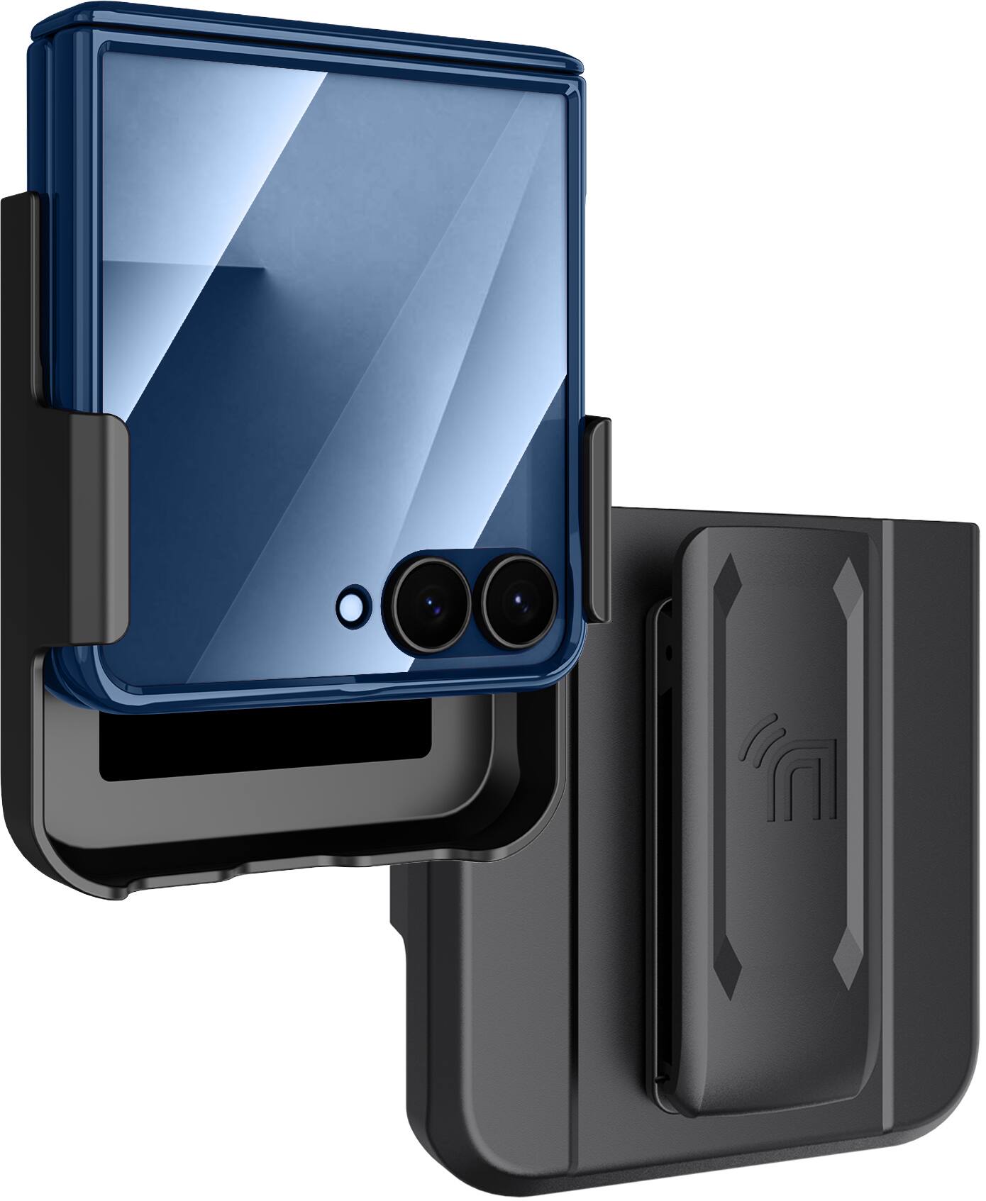 Alt View 2. Nakedcellphone - Combo for Samsung Galaxy Z Flip 7 Phone - Case with Built-In Screen/Hinge Protector and Belt Clip Holster Holder - Blue.