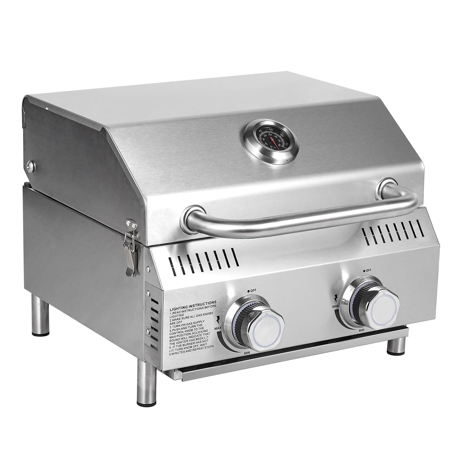 GlowWise - 20,000 BTU 2-Burner Tabletop Grill Stainless Steel,Portable with Legs Perfect for Patio, Camping, Tailgating&RV Trips - Silver