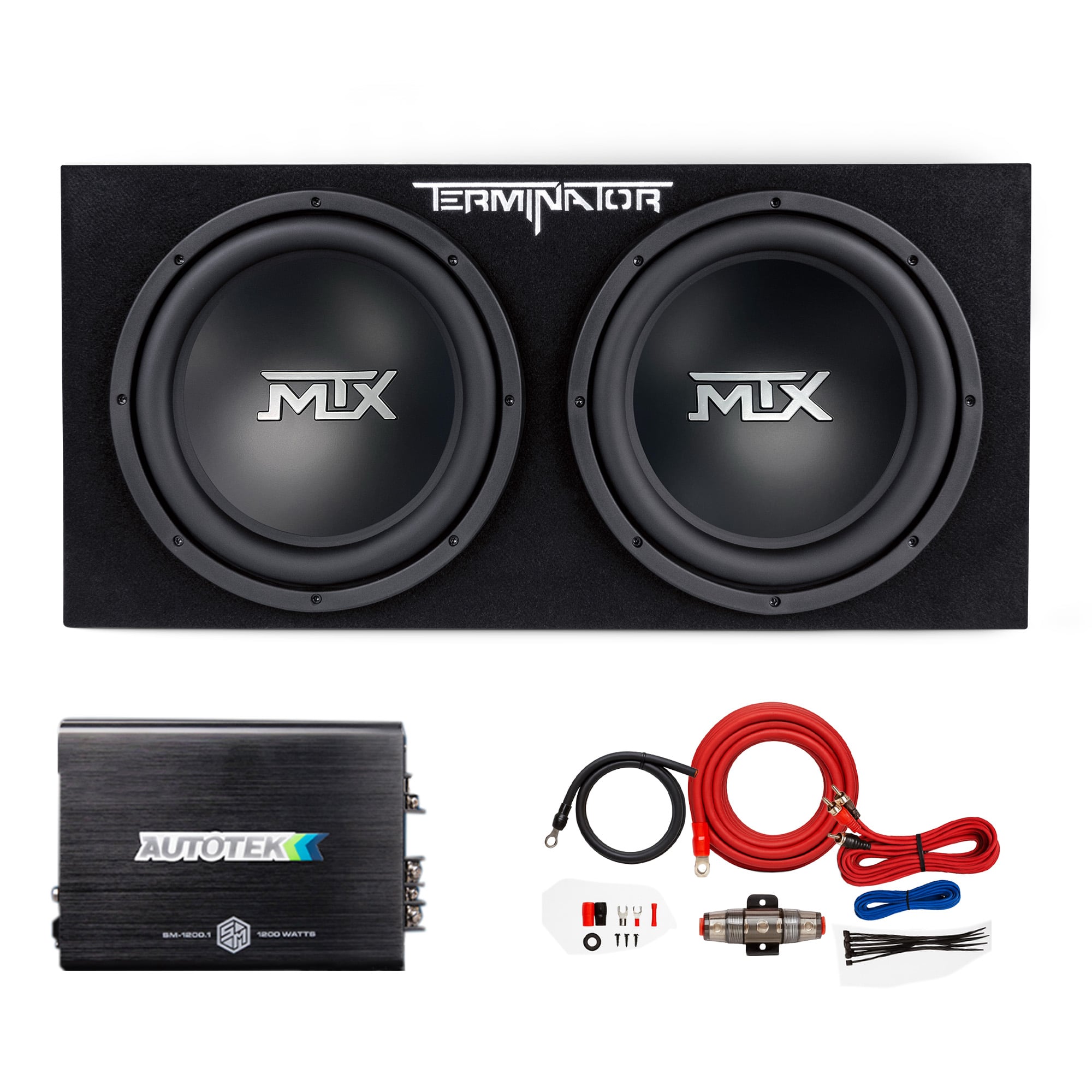 MTX - TNE212D 12" 1200W Dual Loaded Car Subwoofer Package with 4 Gauge Wiring Kit - Black