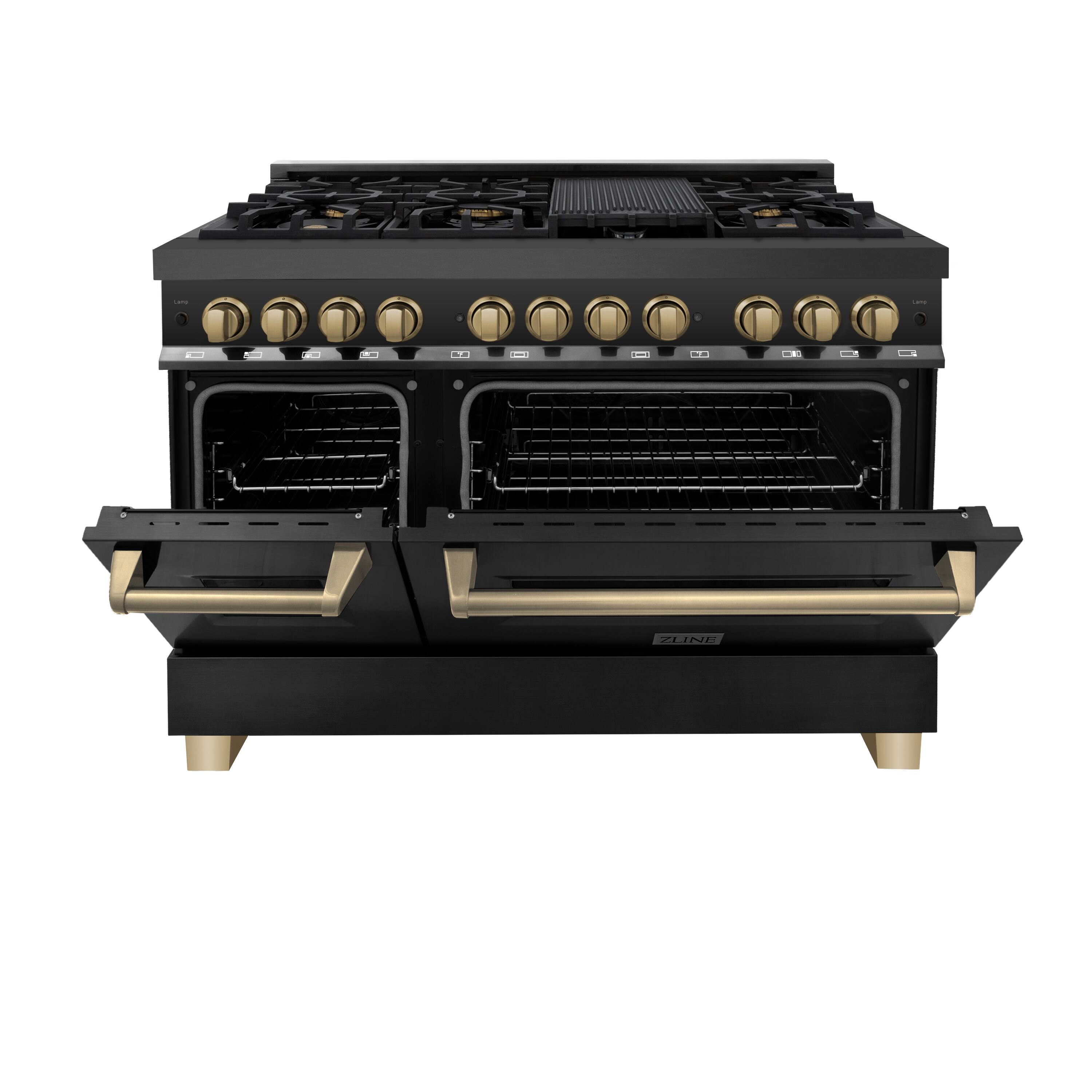 Angle. ZLINE - Autograph 48" Legacy Dual Fuel Range with Bronze Accents (RABZ-48-CB) - Black.
