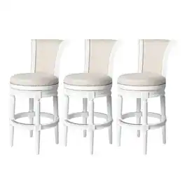 Maven Lane - Pullman Wooden Swivel Kitchen Stool, Finish, Set of 3 - Alabaster White