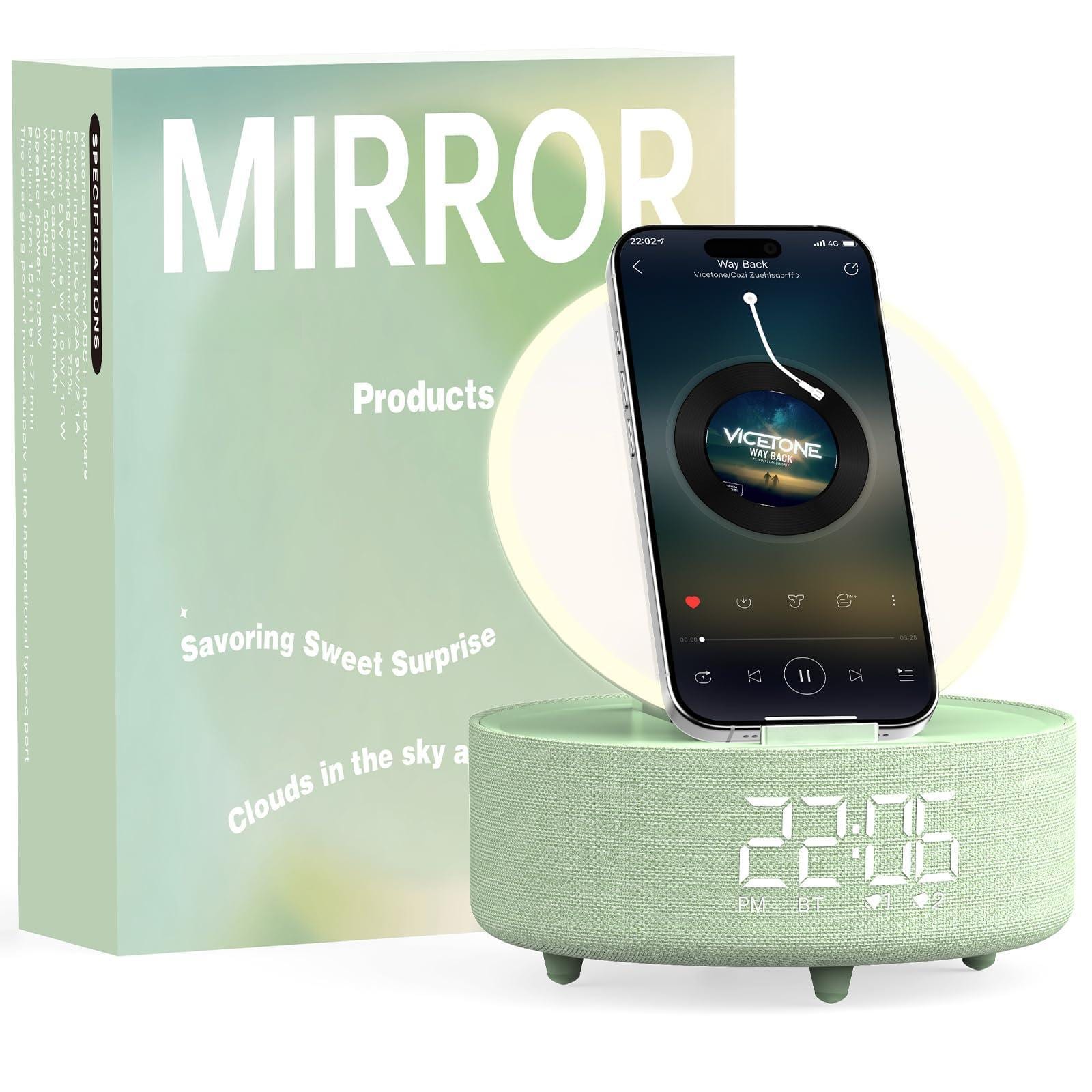 Pacoar Cade - Fill Light Makeup Mirror With Dual Alarm Clock Automatic Mobile Phone Wireless Ideal For Home Bedroom Office Gift - Default