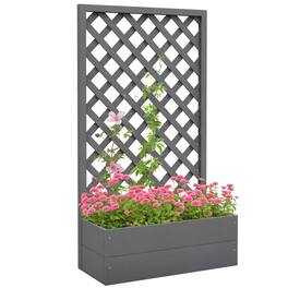 Outsunny - Planter Box for Climbing Plants, Raised Garden Bed w/ Trellis Lattice for Outdoor Garden, Deck - Dark Gray