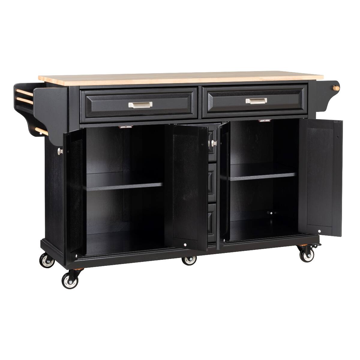 Alt View 3. Loheer - Loheer Black Kitchen Island with Storage Cabinet Rubberwood Countertop Kitchen Cart 5 Drawers Dining Room - Black.