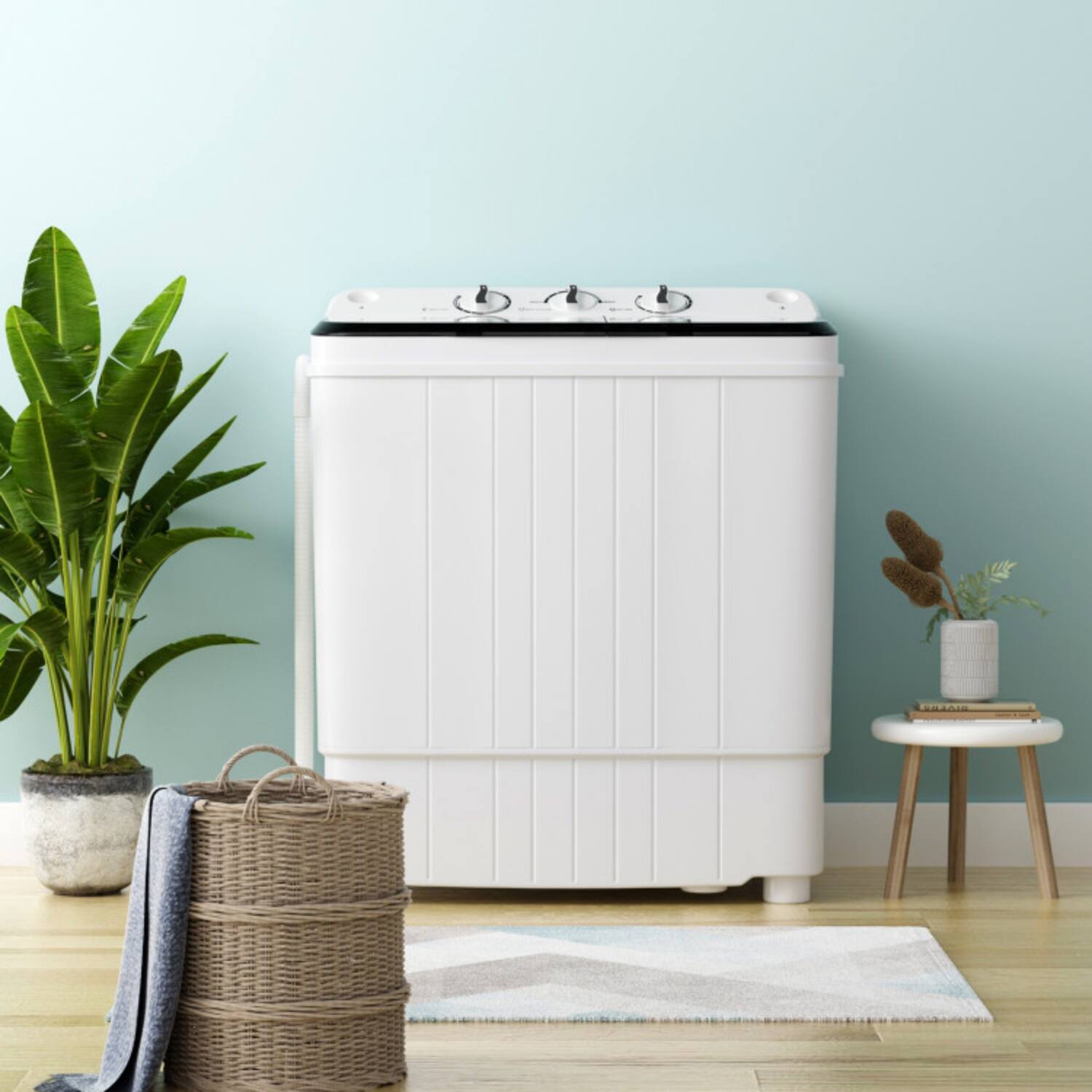 Angle. LUCKY ONE - 17.6 lbs Freestanding Portable Twin Tub Washing Machine with Drain Pump - Gray.