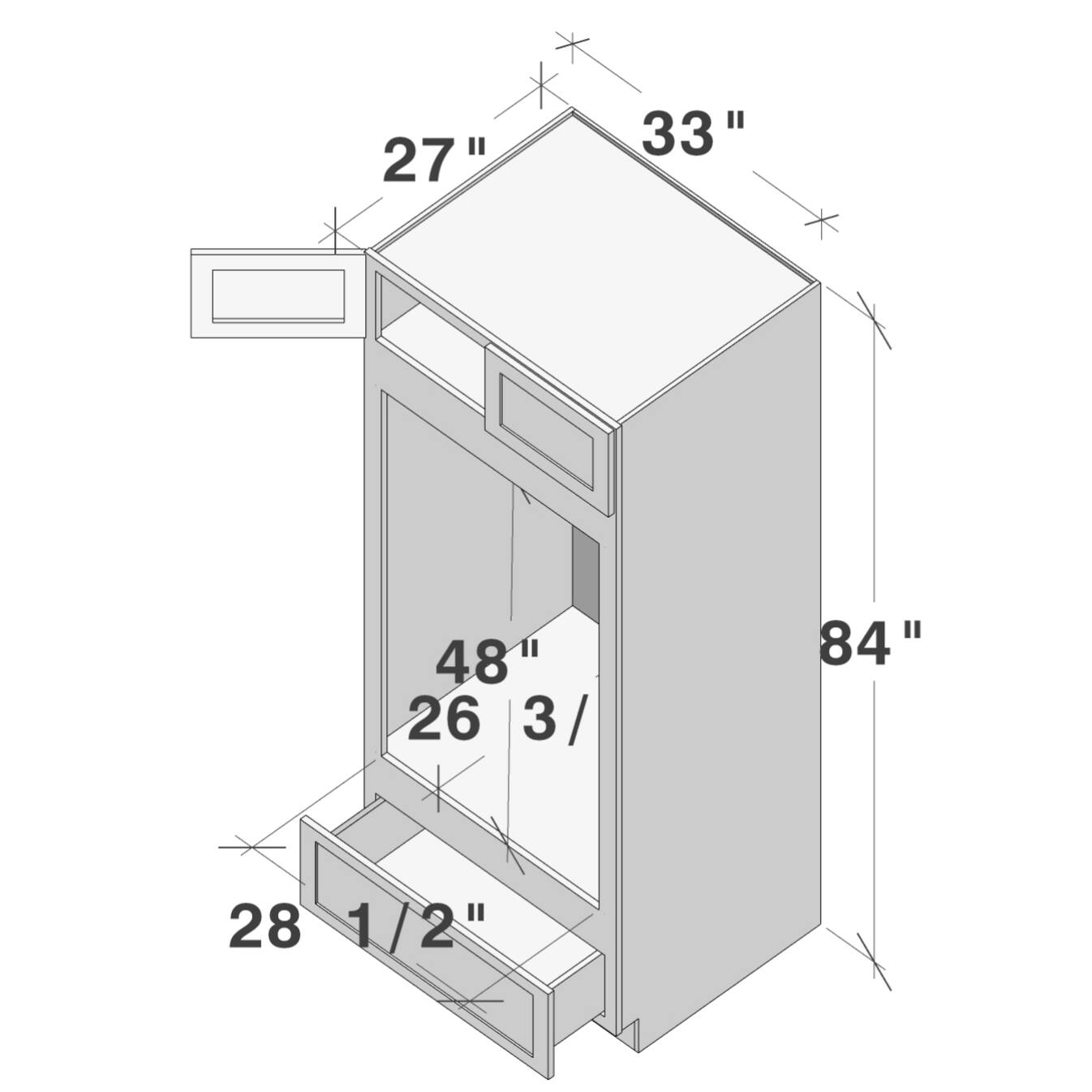 27" 33" 48" 26 3/84" 28 1/2"