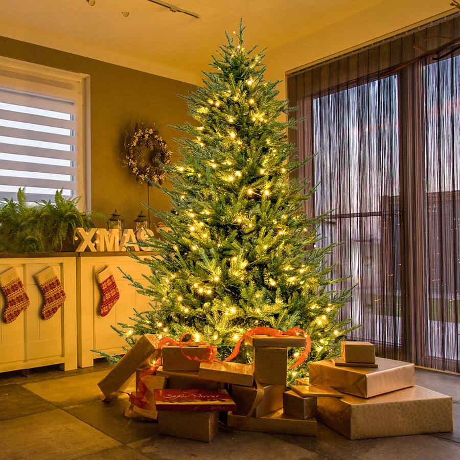 Costway 7 FT Pre Lit Artificial Christmas Tree Hinged 1130
