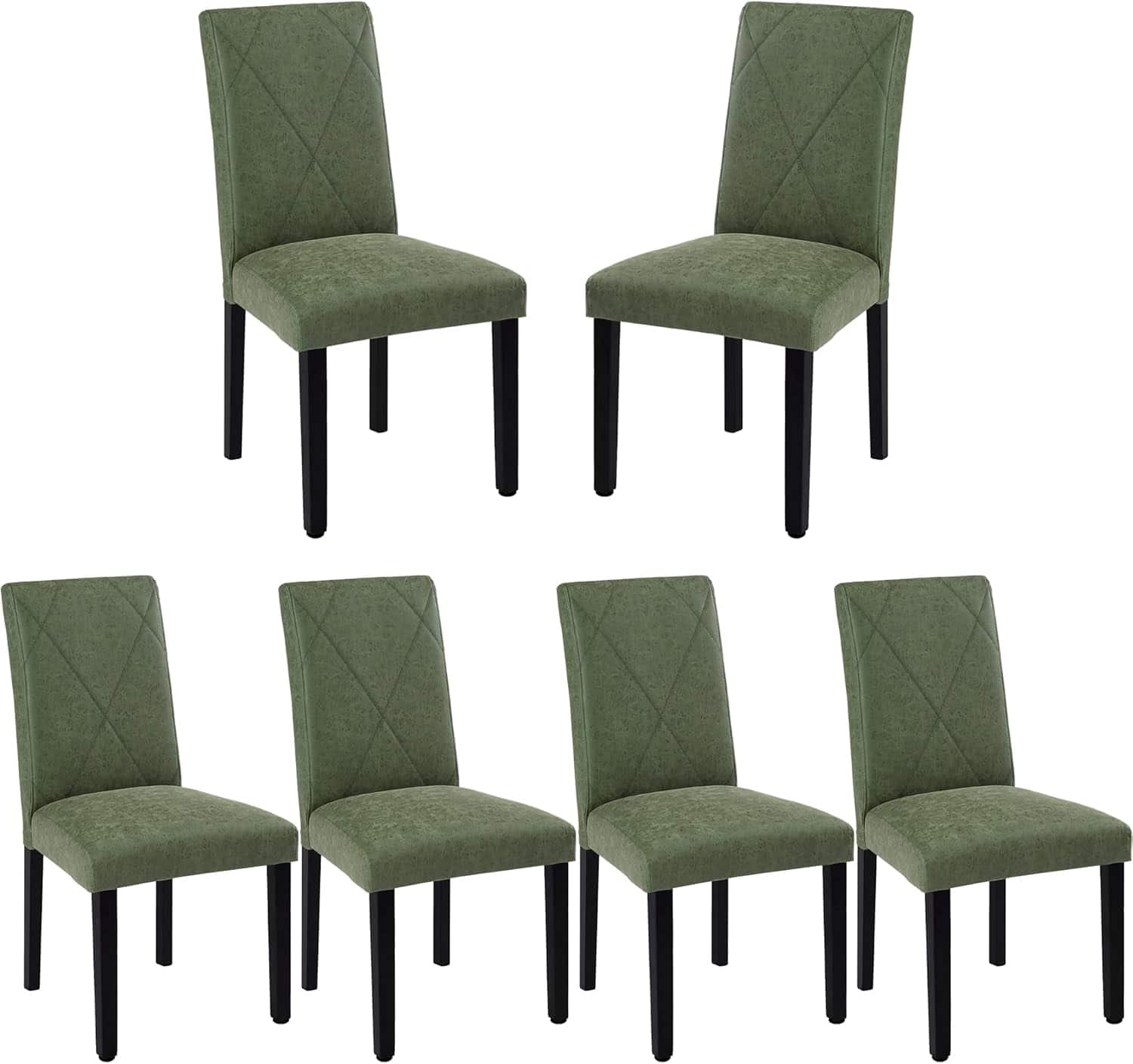 Vecelo - Set Of 6 Linen Upholstered Dining Chairs with Solid Wood Legs, High Back Ergonomic Kitchen Chairs - Green