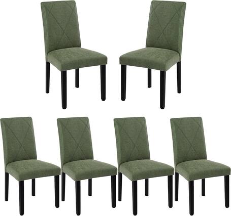 Front. Vecelo - Set Of 6 Linen Upholstered Dining Chairs with Solid Wood Legs, High Back Ergonomic Kitchen Chairs - Green.