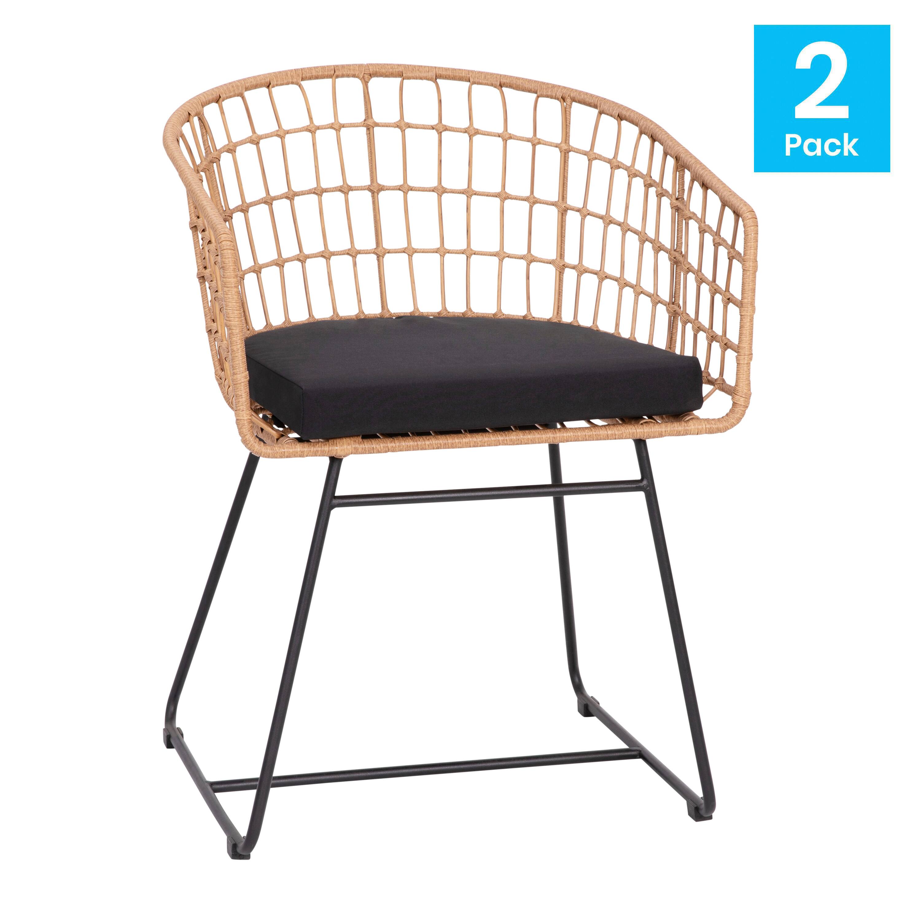 Alt View 1. Emma + Oliver - Ari Set of Two All-Weather Faux Rattan Rope Chairs with Padded Cushions for Indoor and Outdoor Use - Black Cushion/Natural Frame.
