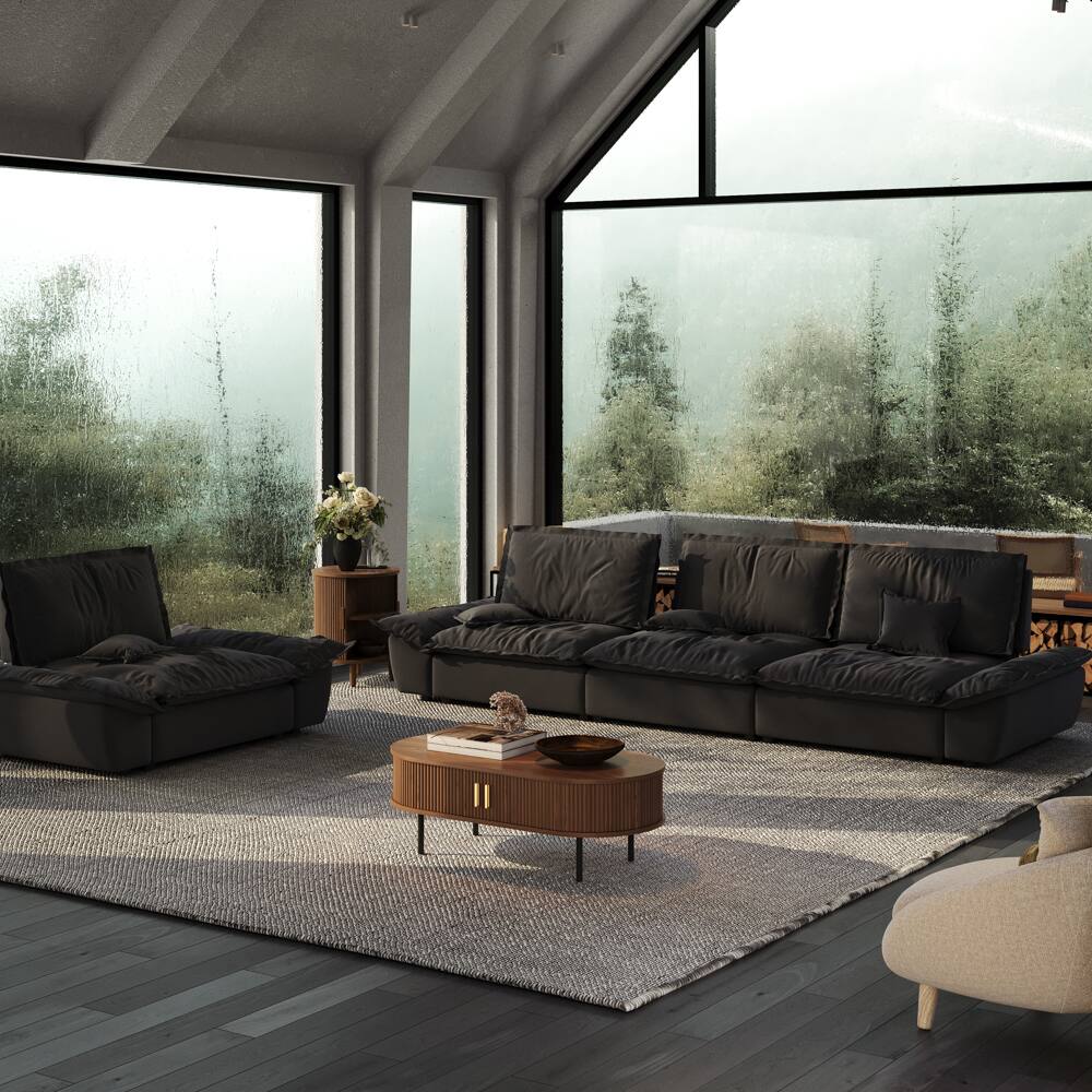 Left. POVISON - 63.39" Modern Gray Pet-Friendly Single Sofa Chair with Adjustable Backrest - Gray Suede Fabric.