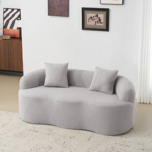 Angle. Anysun - Curved Loveseat Sofa with Round Armrest - Compression Couch, 2 Pillows, No Assembly for Small Spaces - Gray.