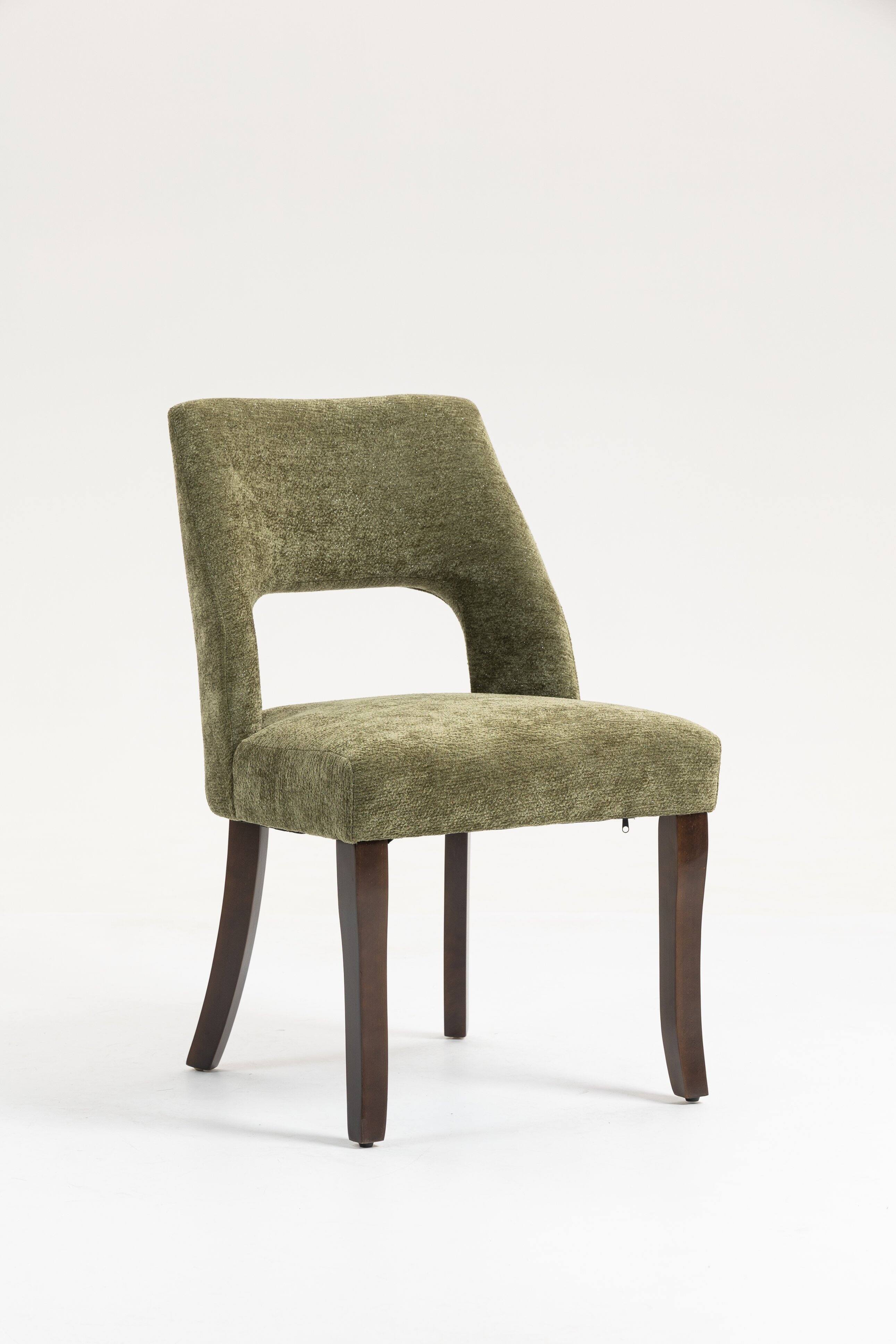 Angle. Whisen - Set of 2 Upholstered Chenille Dining Chairs, Solid Wood Legs Tufted Seat for Kitchen & Dining Room - Green.