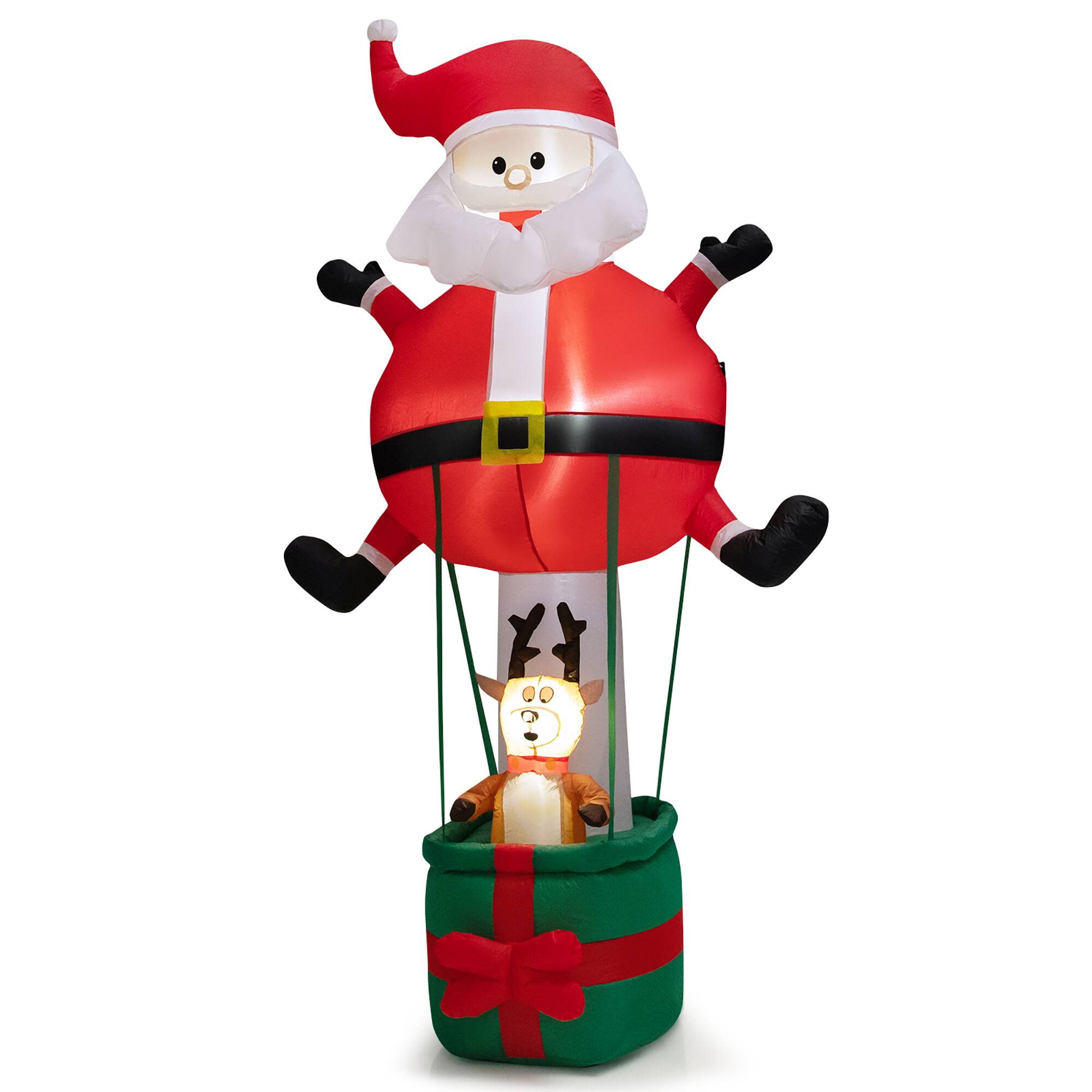 Alt View 9. Gymax - Gymax 8FT Inflatable Santa Claus & Reindeer Christmas Decoration w/ LED Lights - Red,Green.