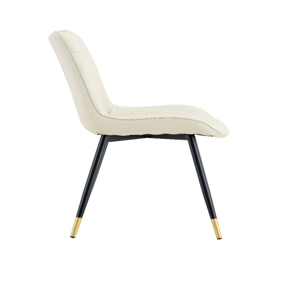Alt View 3. Loheer - Loheer White Dining Chairs Set of 2 Tech Fabric Upholstered High Back Modern Chairs with Black Metal Legs Gold Trim - White.