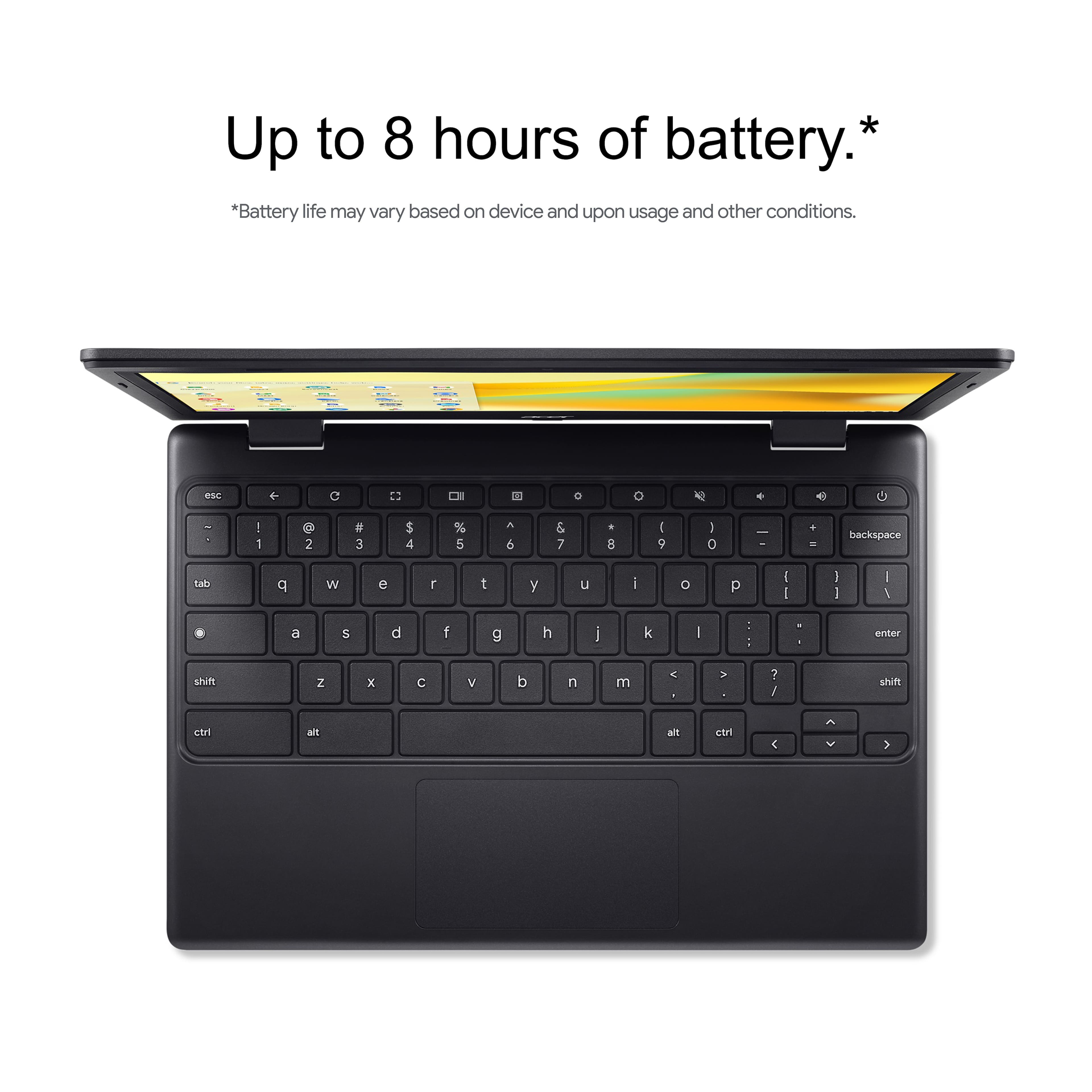 Up to 8 hours of battery life may vary based on device and usage conditions.