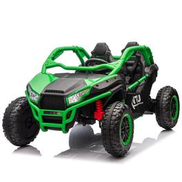BreeBe - 24V Two-Seater Kids ride on UTV with Parental Control, 400W, Suspension, Bluetooth, USB, LED, Horn, Storage, Ages 3+ - Green