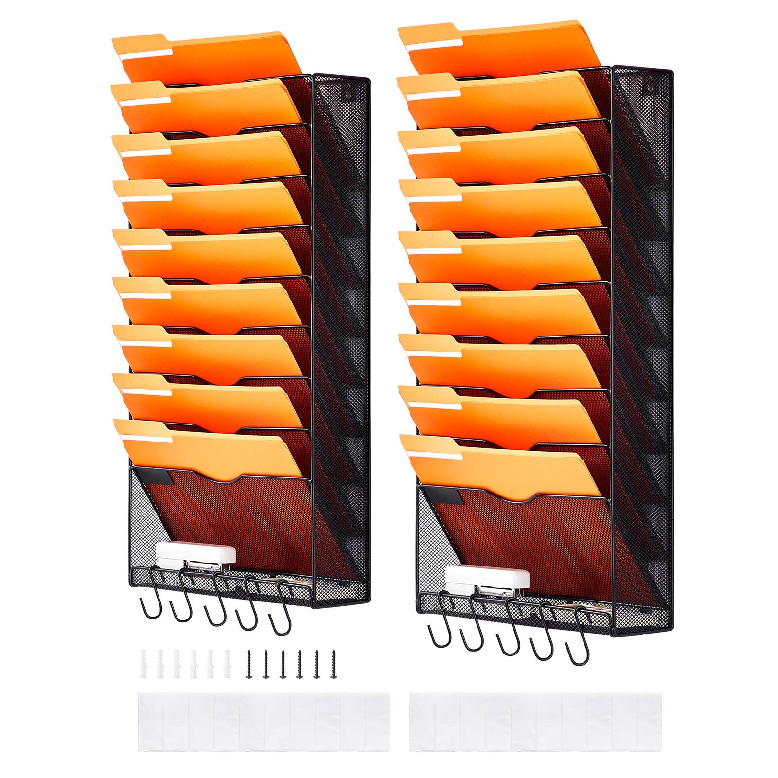 Alt View 5. VEVOR - File Wall Rack, Two-Piece 10 Pockets Mesh Wall File Holder, Wall Mounted Magazine Mail Paper & Document Storage Folder - Black.