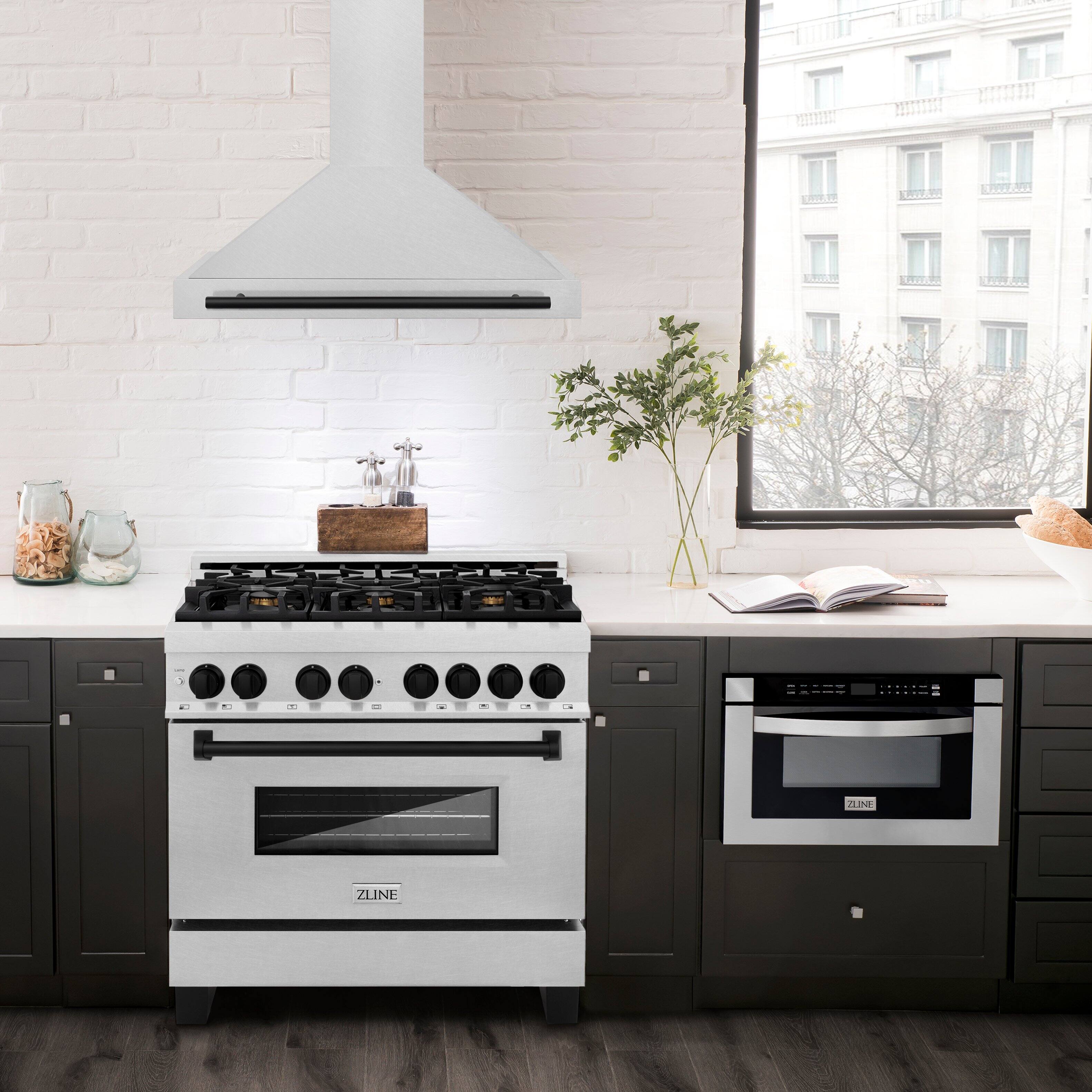 Alt View 1. ZLINE - ZLINE Autograph Edition 36 in. Convertible Satin Stainless Steel Wall Mount Range Hood with Matte Black Handle - Stainless steel.