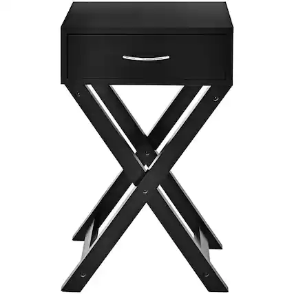 Front. Pefilos - Design Sofa Side Table with X-Shape Drawer for Living Room Bedroom-Black, Nightstand Small Side Table, End Table - Black.