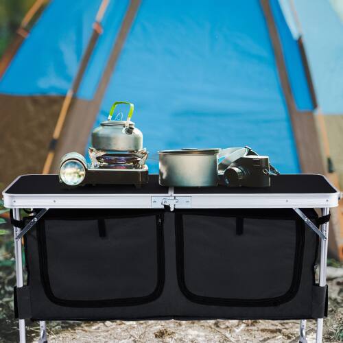 Alt View 5. Winado - 4FT Portable Aluminum Folding Camping Table with Storage, Adjustable Height, Carry Handle for Outdoor Camping Pinic - Black.