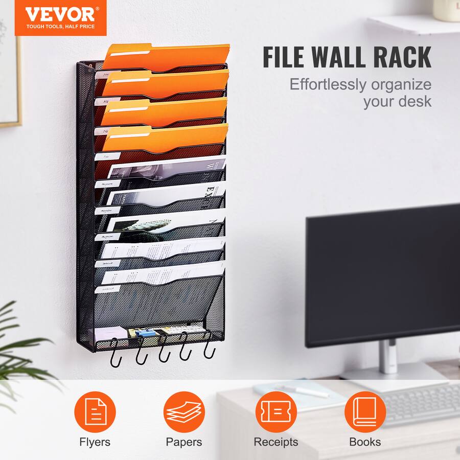 VEVOR File Wall Rack, One Piece 10 Pockets Mesh Wall File Holder, Wall ...