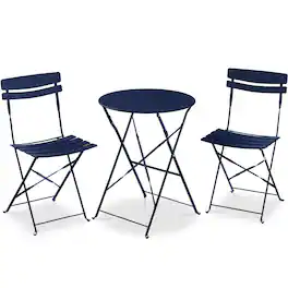 Best Choice Products - 3-Piece Small Bistro Set, Folding Patio Furniture Set of 2 Chairs and Table - Navy