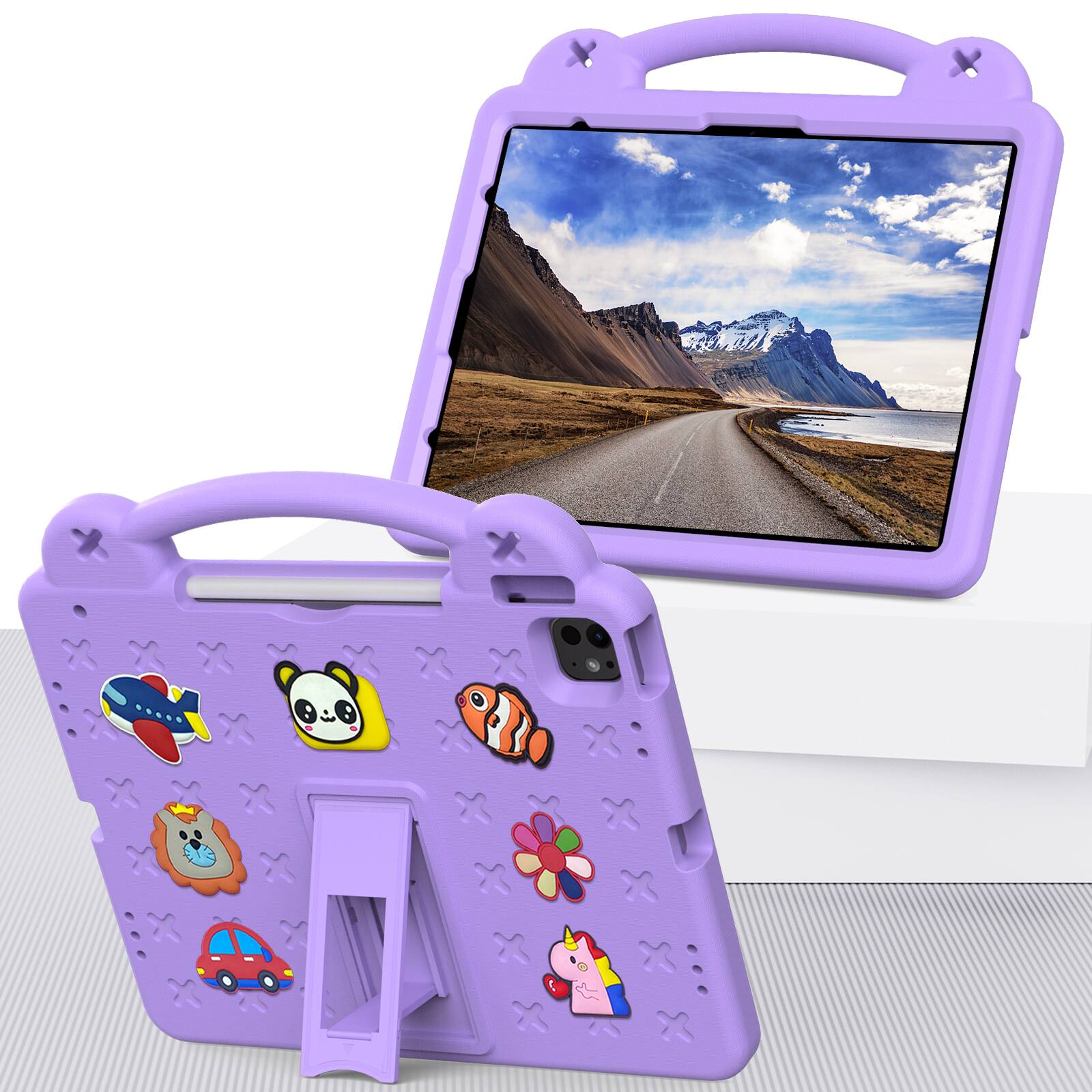 Alt View 1. Dteck - For iPad Air 13'' (M4)2026/(M3)2025/ (M2)2024 & iPad Pro 13'' (M5) 2025/(M4) 2024 Handle Grip Kickstand Shockproof Case - Lightpurple.