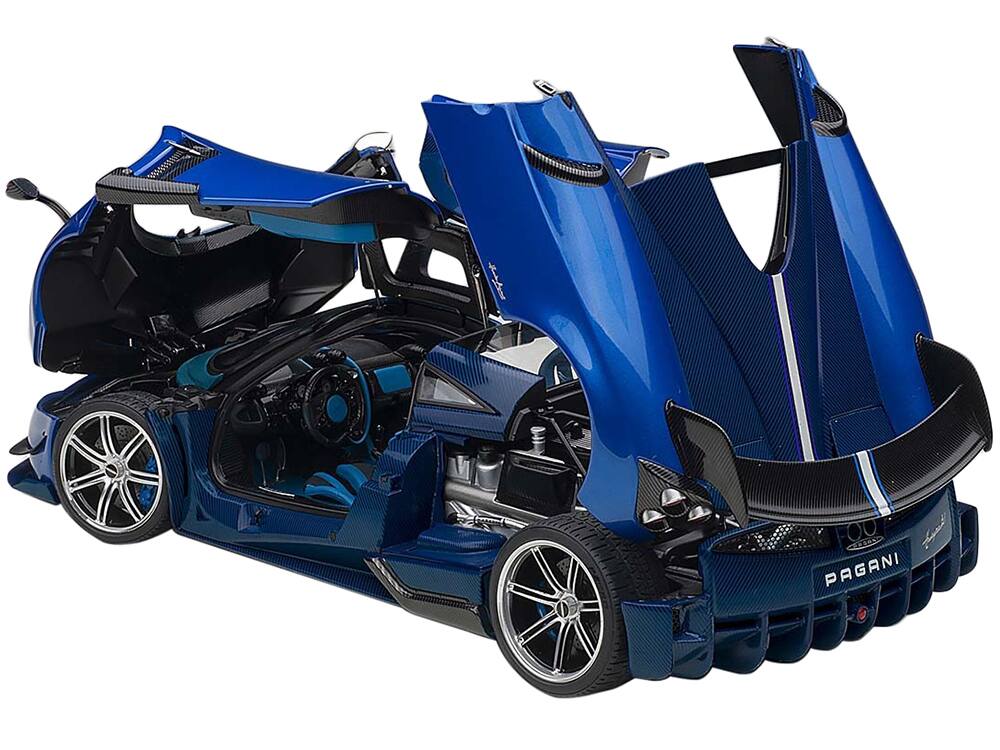 Alt View 1. Autoart - Pagani Huayra BC Blu Francia / Candy Blue Metallic with Carbon Accents 1/18 Model Car by Autoart.
