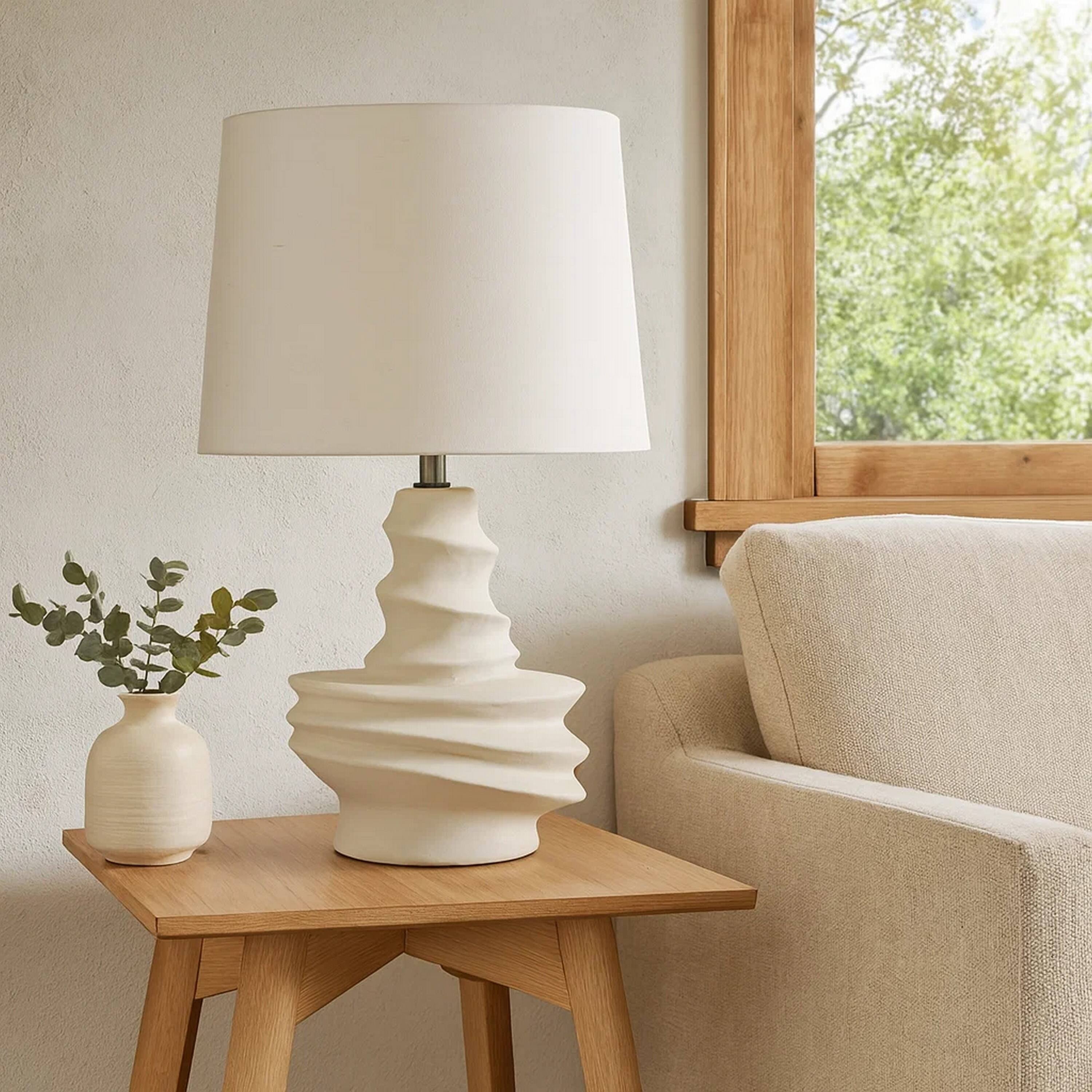 Alt View 2. Manhattan Lane - Liny Accent Table Lamp, Linen Shade, Modern Dynamic Base 29 Inch - Ivory.