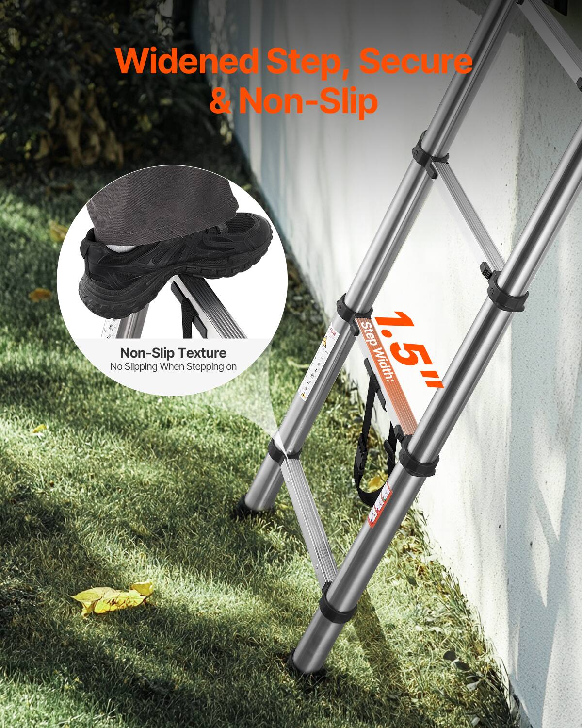 Widened Step, Secure & Non-Slip

Non-Slip Texture
No Slipping When Stepping on

Step Width: 1.5"