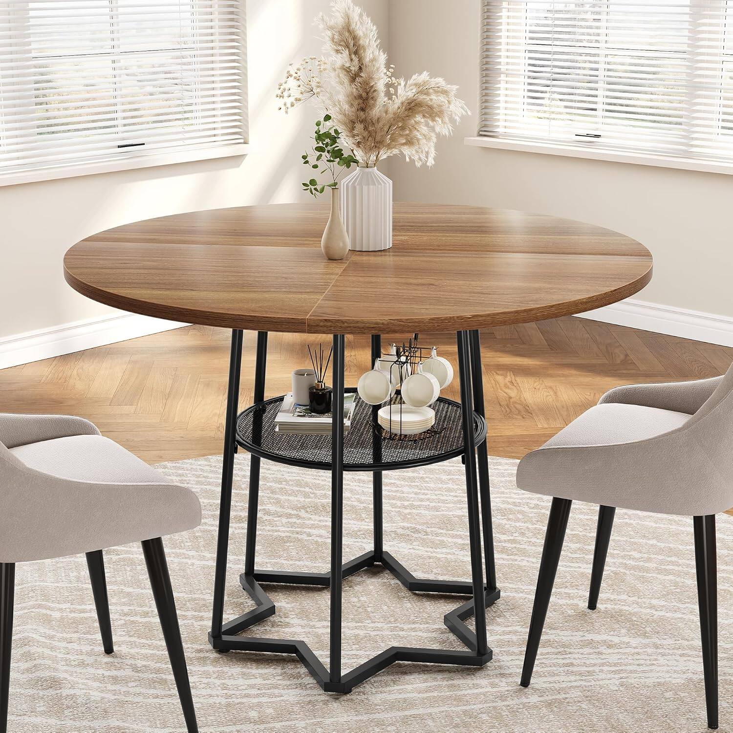Alt View 2. Jojoka - Kitchen Table Round Dining Table for Dining Room, Home Office, Living Room - Multiple colors.