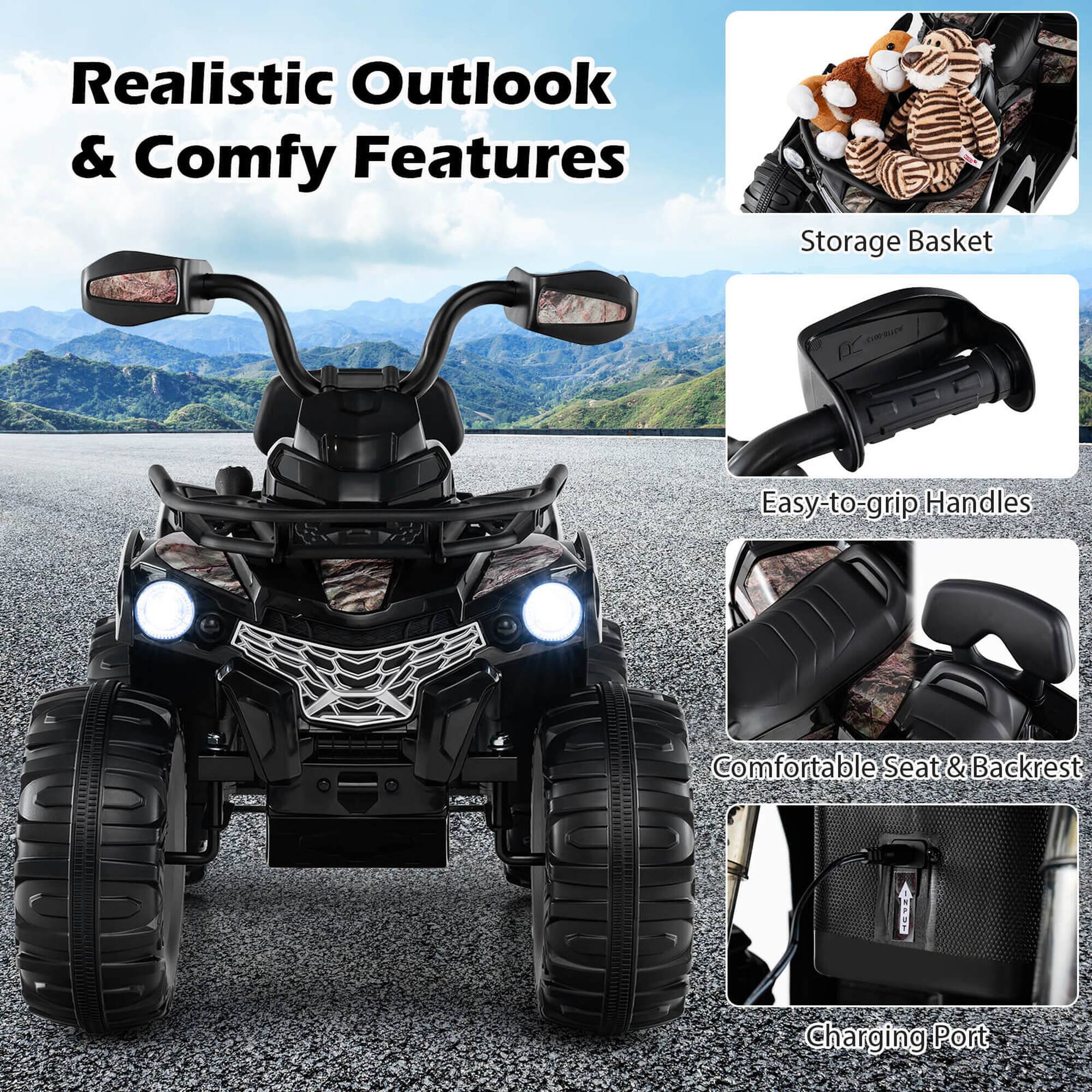 Realistic Outlook & Comfy Features

- Storage Basket
- Easy-to-grip Handles
- Comfortable Seat & Backrest
- Charging Port