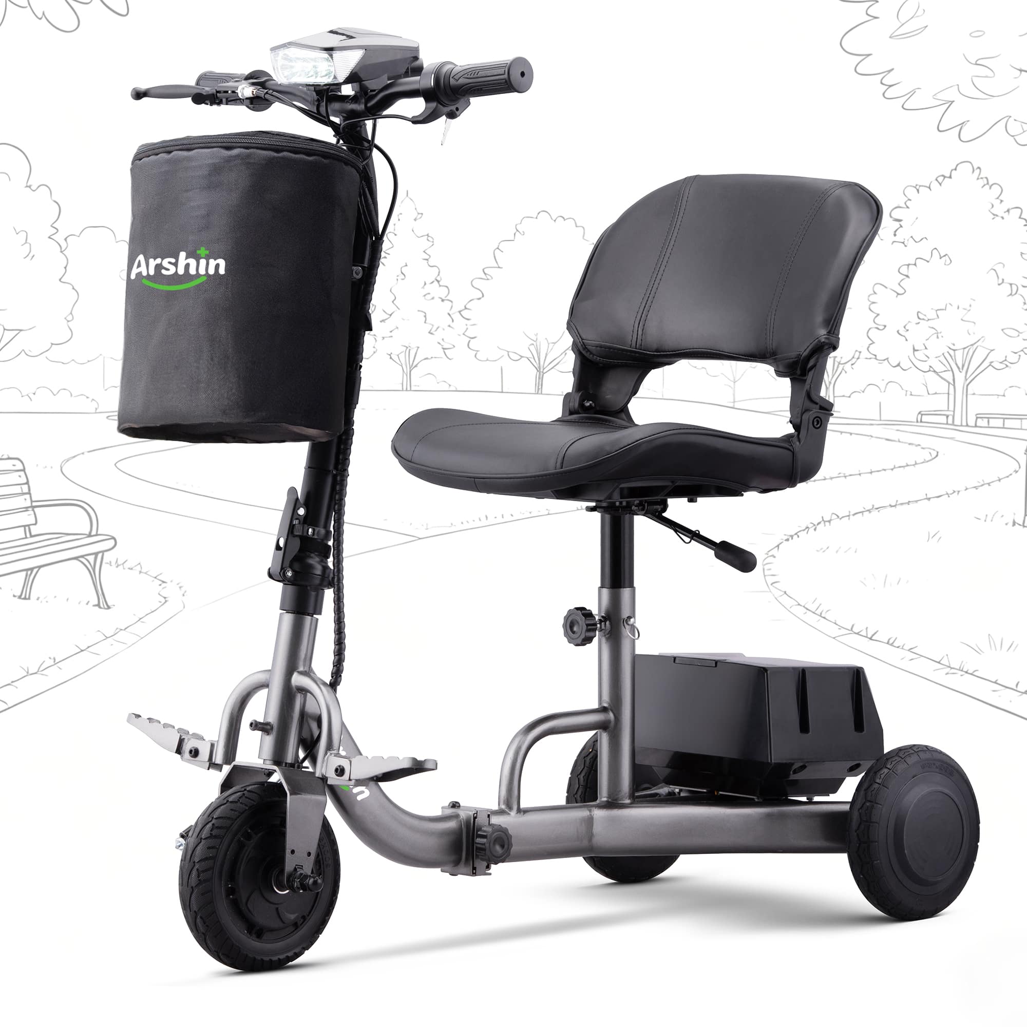 Hover Heart - 3-Wheel Foldable Electric Travel Scooter with Dual Batteries, 300 lb Capacity - Gunmetal
