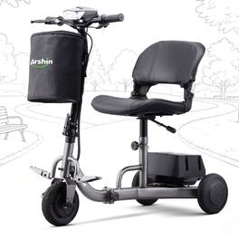 Hover Heart - 3-Wheel Foldable Electric Travel Scooter with Dual Batteries, 300 lb Capacity - Gunmetal