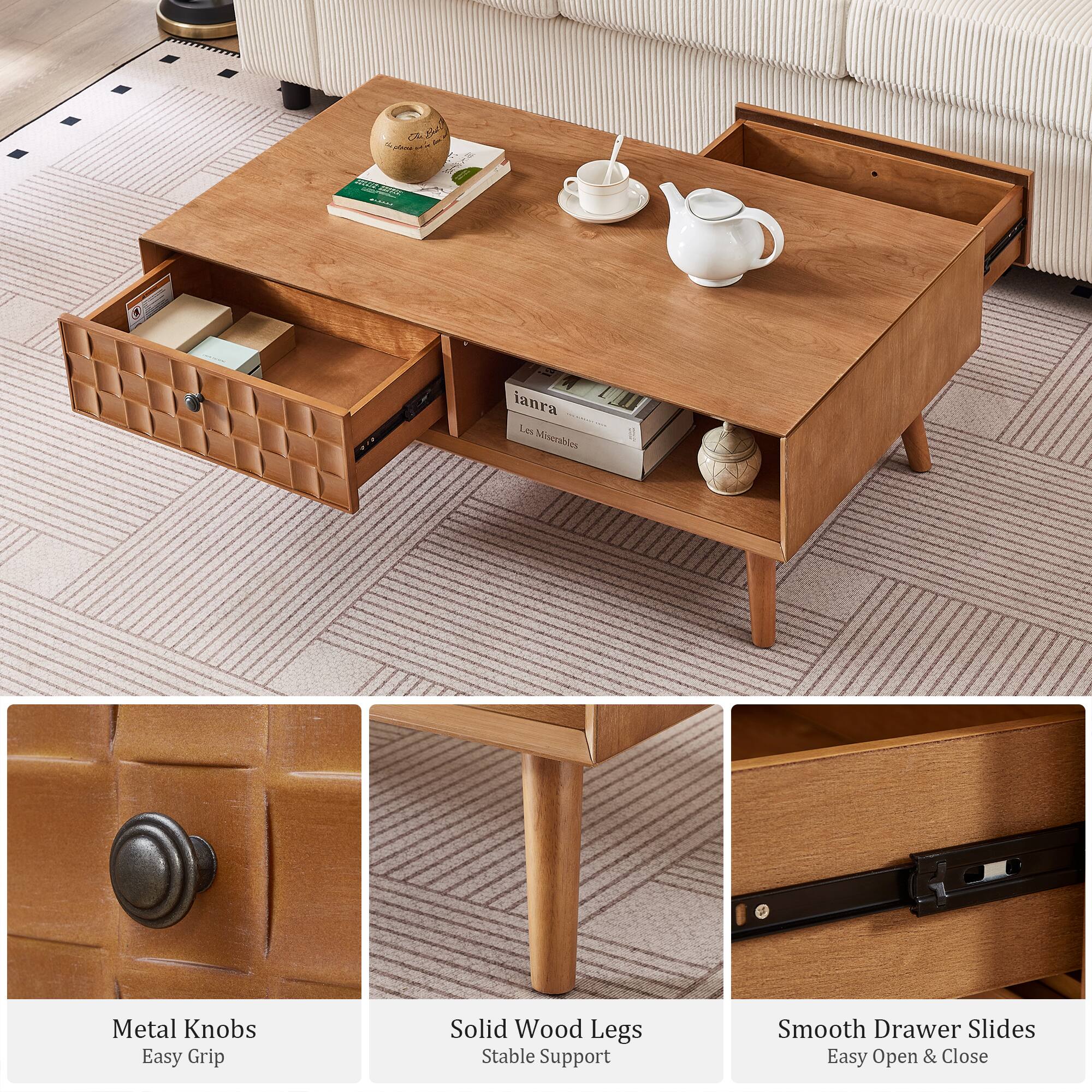 O A - 202 CO-N R ianra Les Miserables Metal Knobs Easy Grip Solid Wood Legs Stable Support Smooth Drawer Slides Easy Open & Close