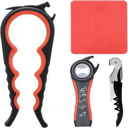 PARKER SLATER - Jar Opener for Seniors, Non-Slip Grip, Multi-Function, Corkscrew - Black and Red