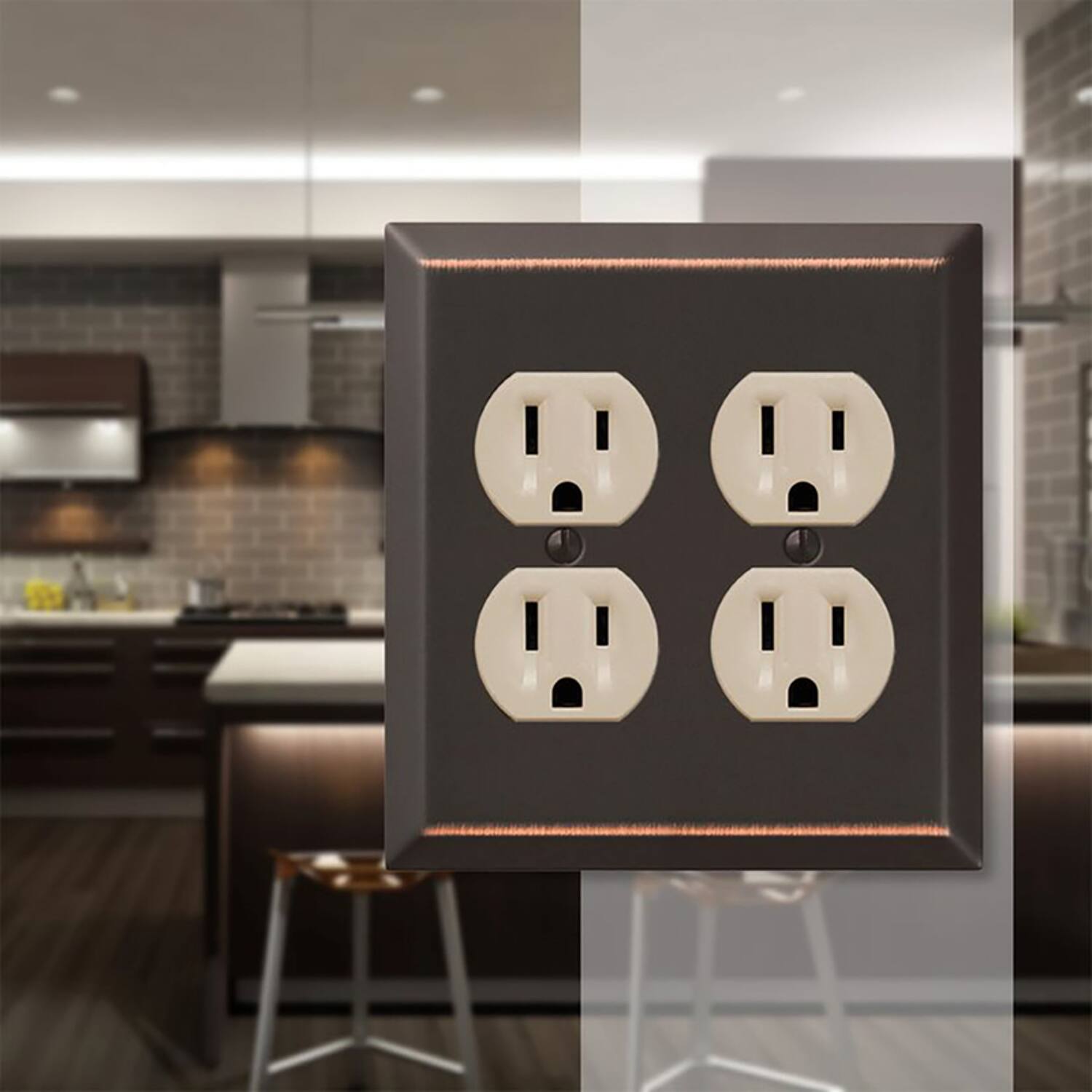 Left. AMERELLE - Amerelle Century Aged Bronze 2 gang Stamped Steel Duplex Wall Plate 1 pk - Bronze.