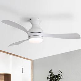 Sofucor - 52'' Ceiling Fans with Lights and Remote Dimmable LED Quiet DC Motor Flush Mount Ceiling Fan for Indoor Outdoor Bedroom - White