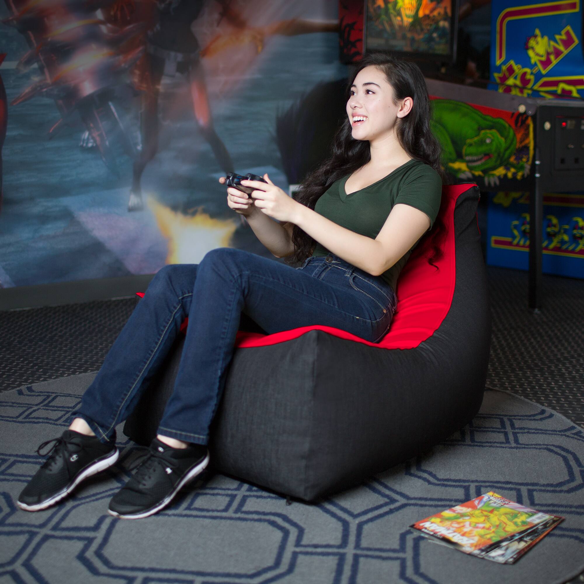 Alt View 3. Jaxx - Jaxx Pixel Gamer Chair - Game Room / Home Theater Bean Bag Chair, Red - Red.