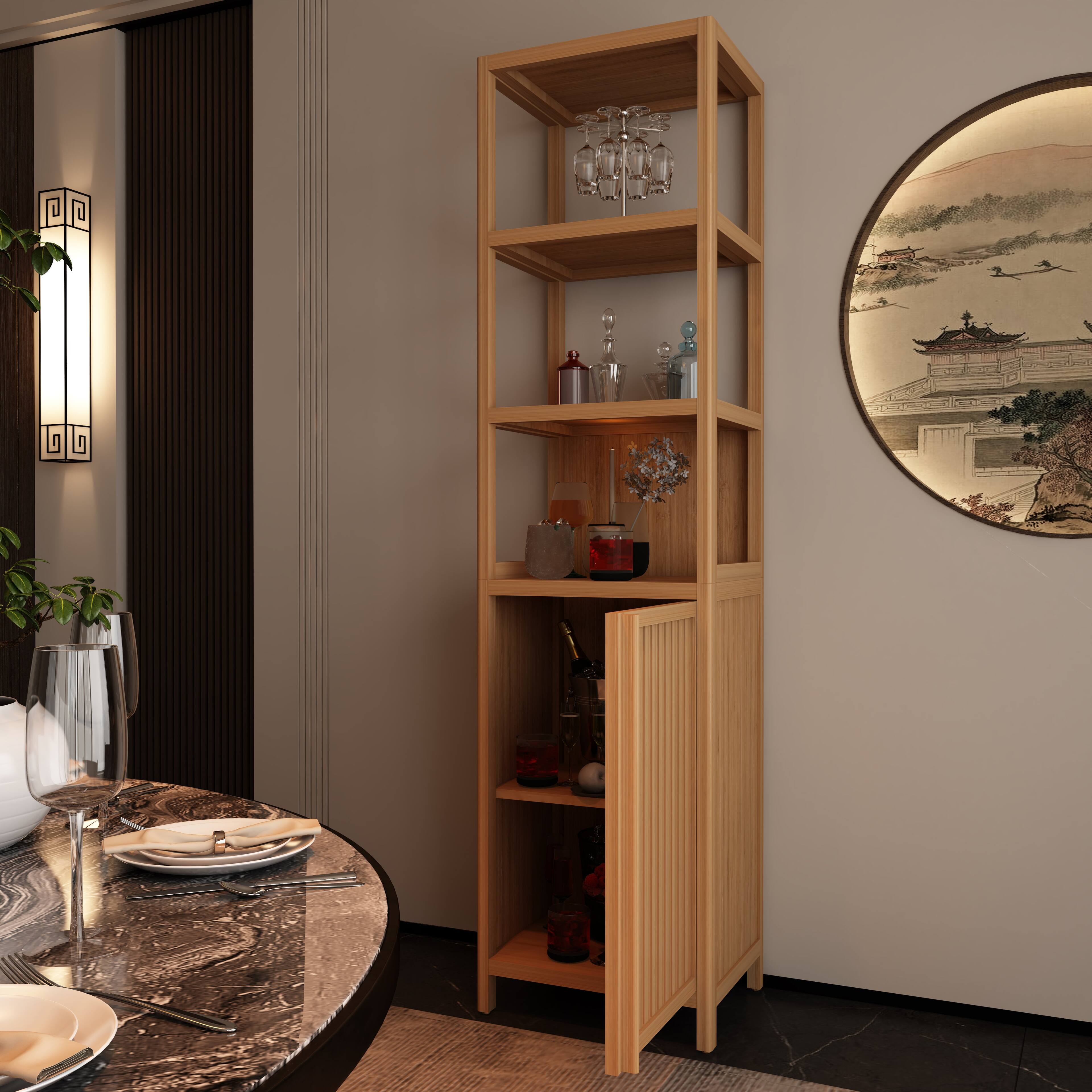Alt View 3. Boyel Living - Tall Slim Bamboo Storage Cabinet with Shutter Door Three Tier Shelves Freestanding Linen Tower - Natural,Natural Multi,Natural Wood.