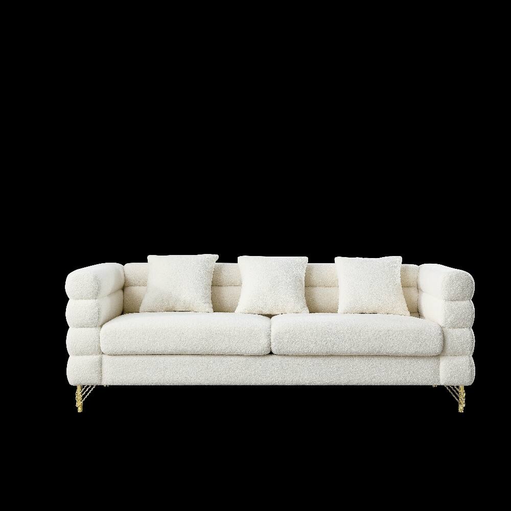 Alt View 2. Loheer - Loheer 81 Inch Oversized 3 Seater Sectional Sofa, White Teddy Fabric Deep Seating Couch with 3 Pillows for Living Room - Ivory.