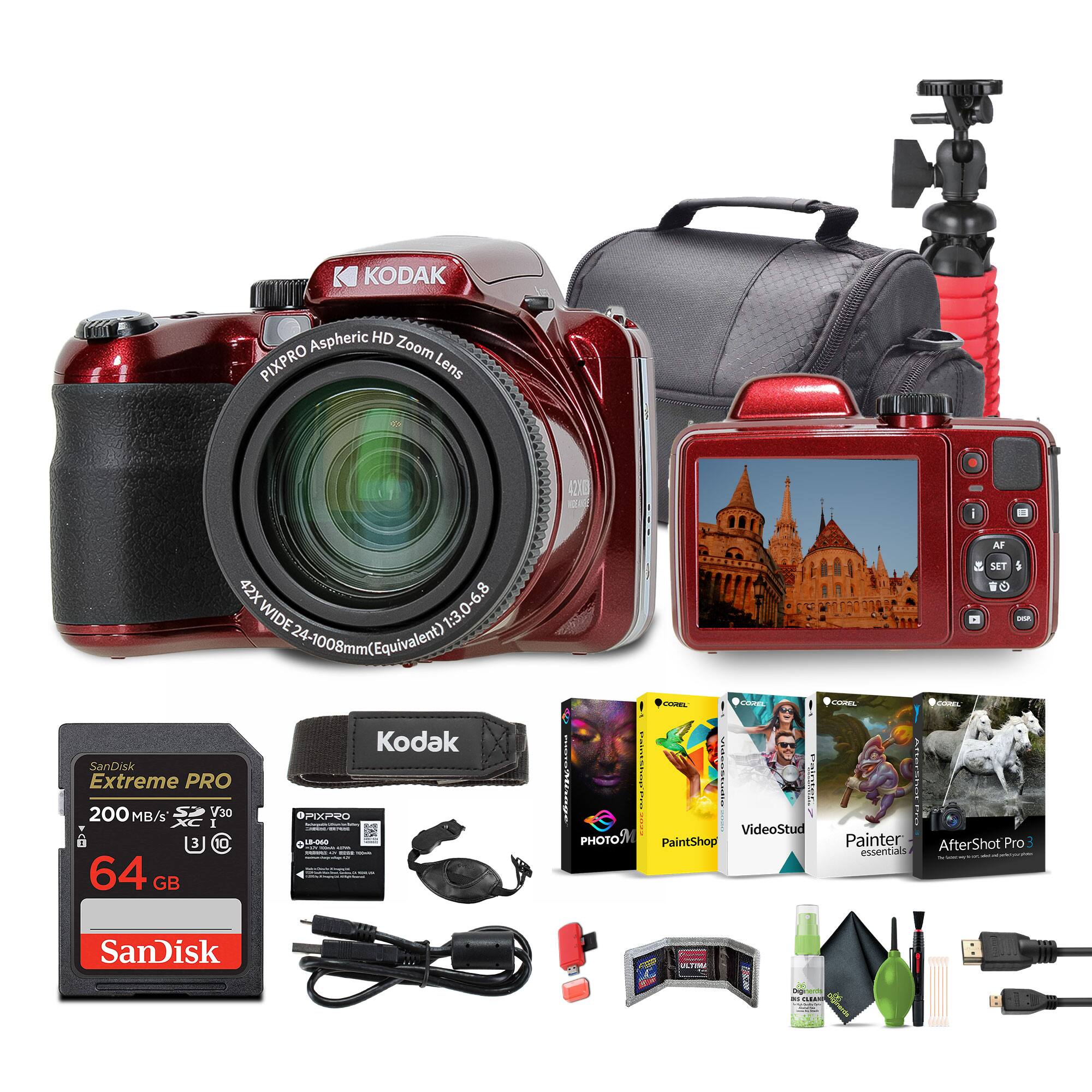 Kodak - PIXPRO AZ425 20MP Digital Vlogging Camera +64GB Memory Card + More - Red