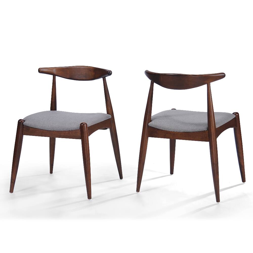 Alt View 2. Loheer - Loheer Set of 2 Rubberwood Dining Chairs Vintage Ergonomic Backrest Cushioned Solid Wood Chairs Walnut Light Gray - Walnut, Light Gray.