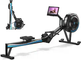 MERACH - Air Rowing Machine 15.6" HD Competition Monitor, Adjustable Air Resistance for Home, Ergonomic Comfort Seat - Black