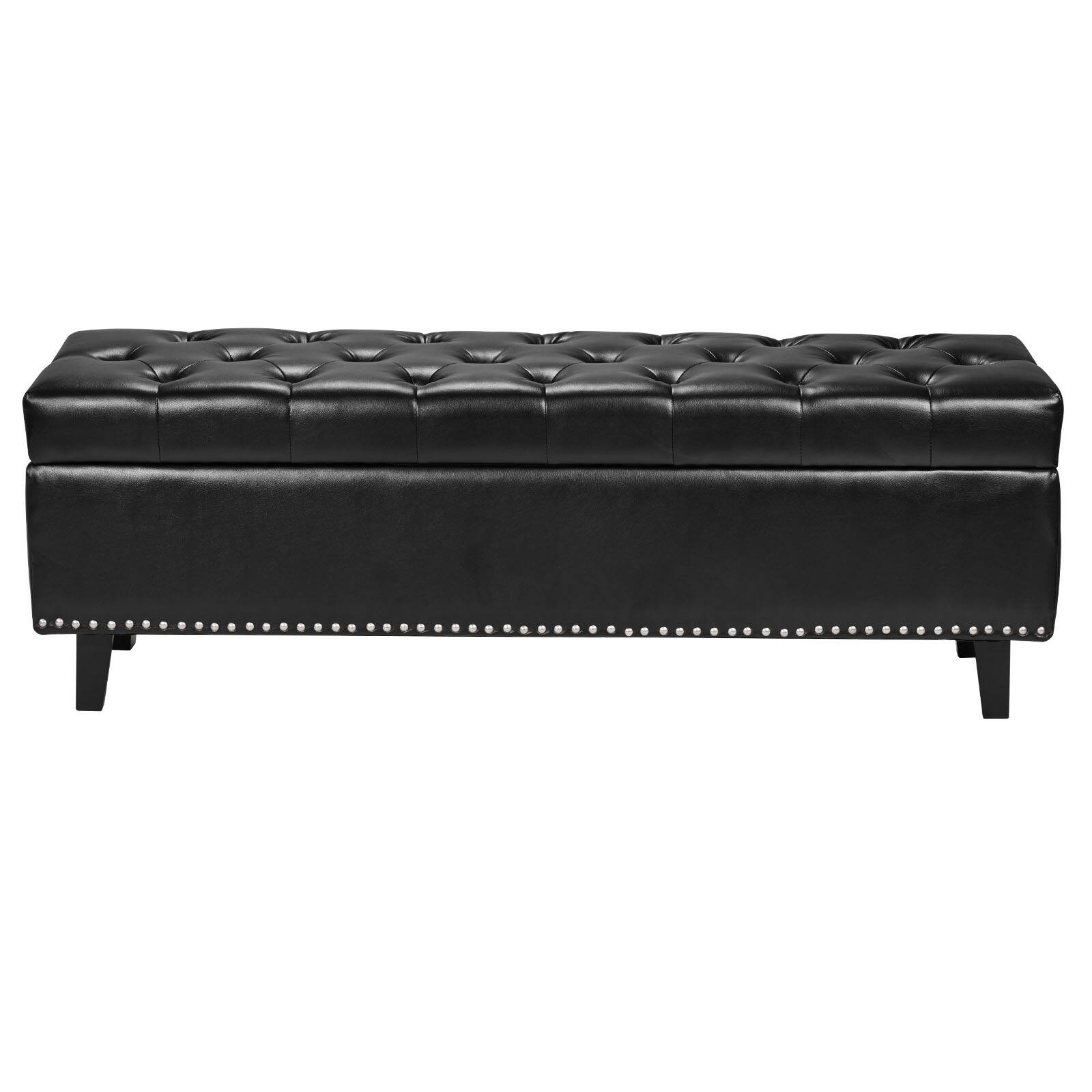 Alt View 5. VEVOR - Button-Tufted Storage Ottoman Bench, PU Leather Bench with Storage and Solid Wood Legs, Modern Shoe Benches Seat - Black.